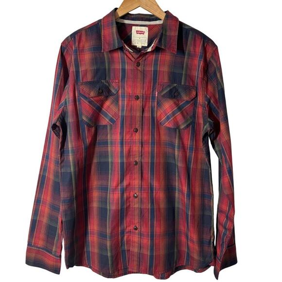 Levi Strauss & Co Men M Red Blue Plaid Front Pocket Long Sleeve Button Down - Picture 1 of 8